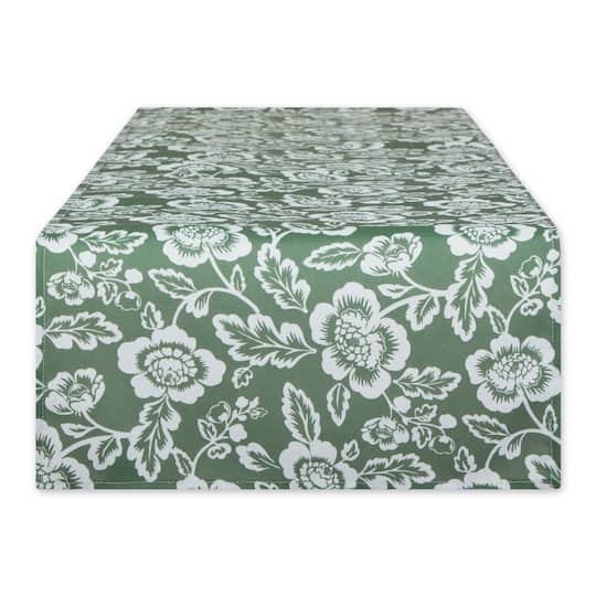 Artichoke Green  Floral Print Outdoor Table Runner, 14&#x22; x 72&#x22;